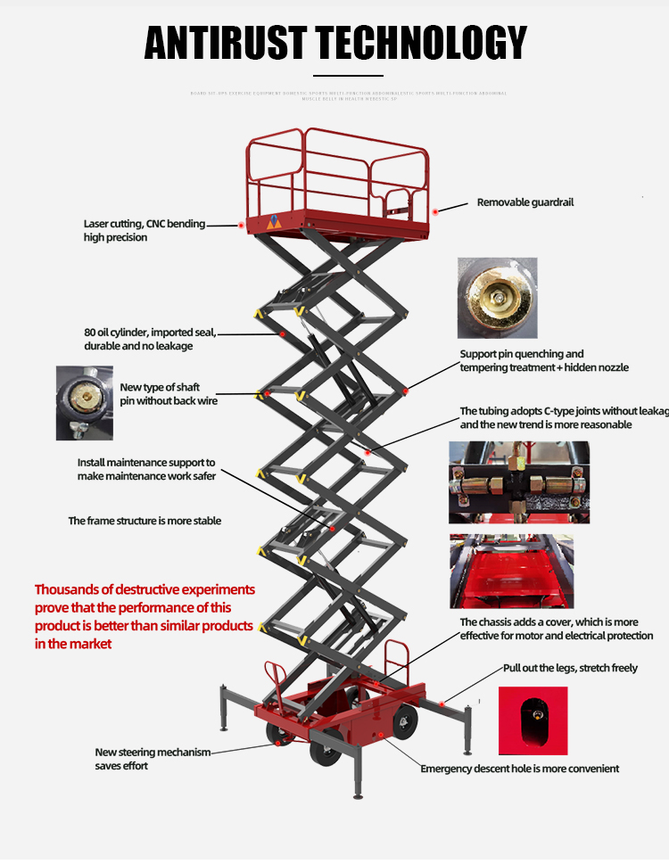 12m 500kg CE Certificated Hydraulic Scissor Lift Price Tuhe Lift